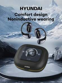 HYUNDAI 现代 HY-Q18PRO 智能蓝牙耳机，挂耳式，触摸屏，多功能，高品质音频，ANC 降噪，高清通话，长续航，防水，5.4 低延迟，音乐、游戏、运动，灵敏触控，兼容智能手机和电脑 - 黑色 - 查看 6