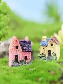 4 Pieces Of Mini Villa Small House Resin Statues - Very Suitable For DIY Fairy Garden, Bonsai Succulent Planting And Glass Container Flower Pot Decoration! - Multicolor - View 9