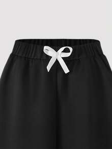 2pcs/Set Girls Wide Leg Pants, Fashion Versatile Solid Color Minimalist Style, Black & Grey, Loose Fit, Long Pants, Autumn 2025 - Multicolor - View 3