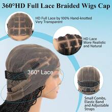 36英寸360°高清全蕾丝编织假发，女士波西米亚风编织假发，带婴儿发，盒式辫假发，手工钩编合成全蕾丝编织假发，发尾卷曲，日常佩戴 - 彩色 - 查看 6