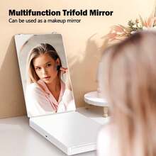 3 Way Mirror For Hair Cutting,360 Trifold Mirror With Height Adjustable Telescoping Hooks,And 5X Magnification,For Makeup, Hair Styling - Trắng-Không có đèn LED - Xem 4