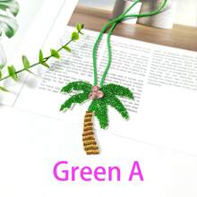 椰子树包吊坠、串珠椰子树、人造珍珠和果实累累的椰子树象征着毅力/顽强的生命力，手工串珠热带棕榈树钥匙扣 - 充满活力的绿色和粉红色 DIY 棕榈树饰物，带有白色花朵装饰，波西米亚风棕榈树饰物包和服装背包配饰，适合女性和男性