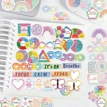 60Pcs Calm Strips Anxiety Stickers Calm Stickers Sensory Stickers Aesthetic Stickers Graffiti Stickers Inspirational Stickers Vinyl Waterproof Stickers For Journaling Computer Scrapbook Luggage Water Bottle Phone - B - View 3