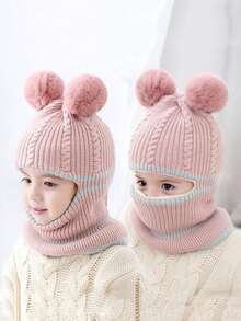 3pcs/Set Knitted Hat, Mask, Scarf, Gloves Set - Thick Thermal Lined Winter Warm Outfit For 2-8 Years Old Boys & Girls - Multicolor - View 2