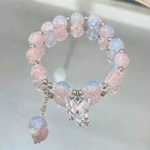 1pc Rhinestone Butterfly Cat Eye Stone Bracelet, Aquamarine, Moonstone, Natural Crystal Bracelet, Versatile Accessory, Girlfriend Gift, Butterfly Bracelet, Minimalist Design, Moonstone Bracelet, Student Gift, Suitable For Back To School, Halloween, Christmas (No Card Included)