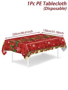 1 块圣诞桌布，一次性 220*130 厘米 PE 红色格子桌布，带圣诞球、红花、雪花、松果图案，圣诞快乐氛围桌布，圣诞快乐装饰，圣诞节装饰，家居圣诞装饰，圣诞饰品，厨房用品，节日桌面装饰，桌面装饰，家居装饰 - 彩色 - 查看 5