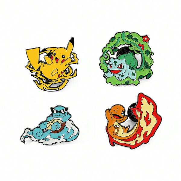 pokemon 1/4 pièces Broche de dessin animé d'aventure Pokémon, épinglette en métal créative Pikachu Squirtle émail, accessoires de bijoux, vêtements, sac à dos, cadeaux de fête, accessoires de robe, épingle pour vêtements, breloques de sac