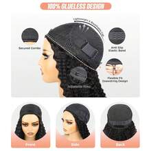 26Inch Short Afro Kinky Curly 3 In 1 Half Wig With Elastic Band Seamless Kinky Curly Flip Over Beginner Friendly Glueless Wear & Go Drawstring Band Clip In Wig Human Hair Black Color - Natural Black - 查看 6