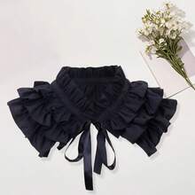 Womens Fake Ruffle Collar False Neck Collar Detachable Solid Color Tie-Up Front Ruched Dickey Collar - 黑色 - 查看 2