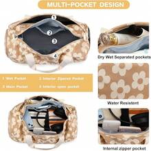 BLUBOON Bolsa de lona para niñas y niños, bonita bolsa de gimnasio con compartimento para zapatos y separación para objetos húmedos, impermeable, para deportes durante la noche - Beige Floral Grande 157 - Ver 11