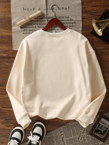 1 pieza Sudadera con cuello redondo con estampado gráfico de Nueva York para niño preadolescente, sudadera con capucha cálida, parte superior de manga larga casual para estudiante joven, adecuada para deportes, ocio, uso diario, versátil, académico, ropa urbana, otoño/invierno