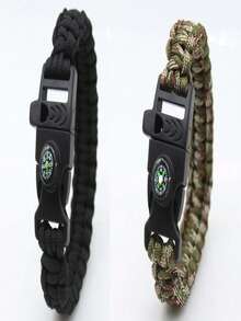 Adjustable Emergency Survival Bracelet With Whistle And Compass, Survival Kit For Camping, Outdoor Travel, Hiking