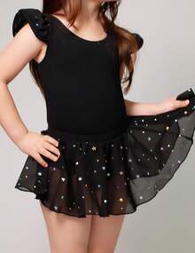 Zaclotre Girls Ballet Leotards With Removable High Low Skirt Toddler Ruffle Sleeve Hollow Back Dance Outfit Combo - 黑色 - 查看 4