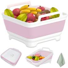 2.4 Gal9L Collapsible Dish Basin, Collapsible Kitchen Sink With Drain, Laundry Tub, Dish Tubs, Camping Sink Foldable, Kitchen Storage Tray For Camping, Vegetable Washing, RV Gray