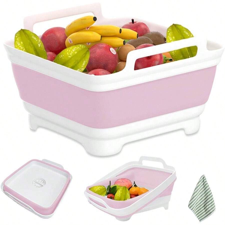 2.4 Gal9L Collapsible Dish Basin, Collapsible Kitchen Sink With Drain, Laundry Tub, Dish Tubs, Camping Sink Foldable, Kitchen Storage Tray For Camping, Vegetable Washing, RV Gray