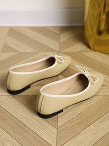 European & American Fashion Solid Color Ballet Bowknot Flat Shoes, Outdoor Spring/Autumn Ladies Flat Slip-On Soft Leather Soft Sole Shoes