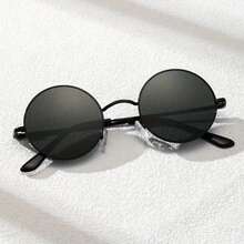 Gafas de moda con montura redonda clásica y casual para hombres - Negro - Ver 4