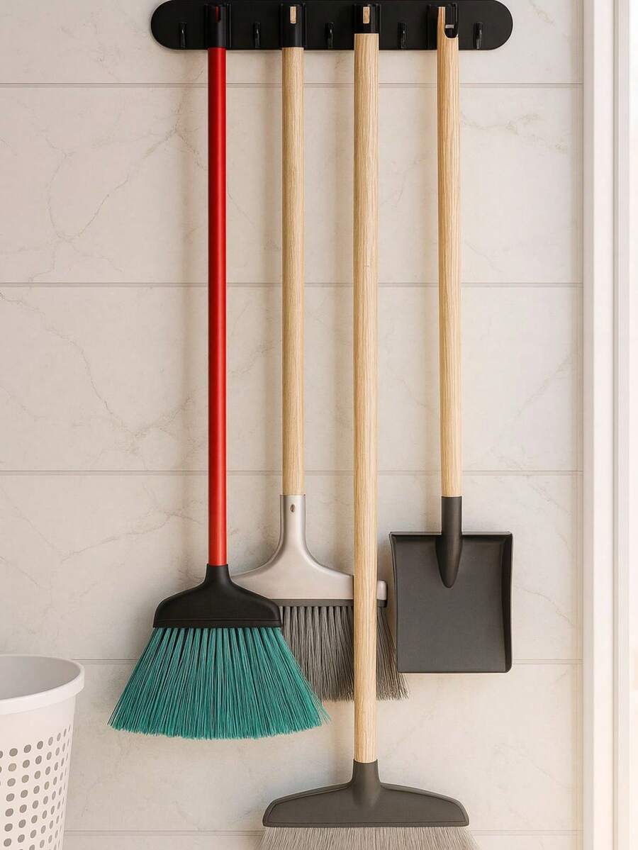Wall Mount For Broom, Squeegee And Dustpan, Sturdy And Practical, Comes With A Wall Plug And Screw - 3 Colors - màu đen - Xem 1