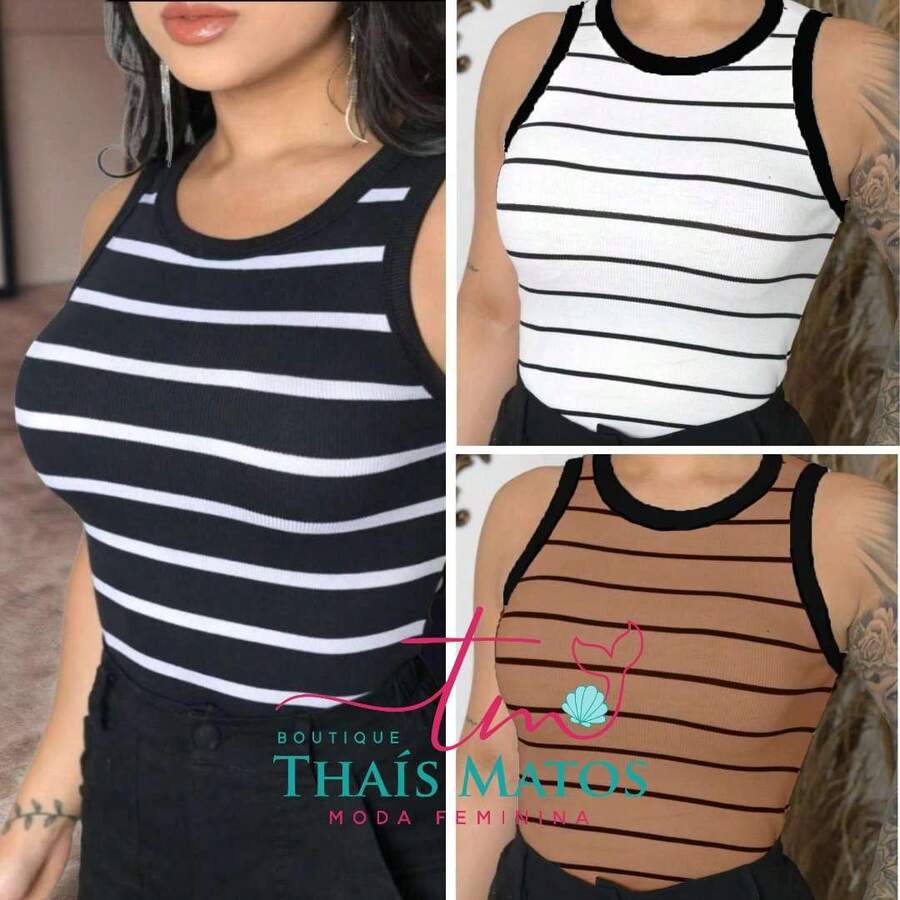 Kit 3 Regatas Canelada Listrada e Lisa Ribana Camiseta Básica Blusa Dia a Dia Moda Gringa Regata Casual