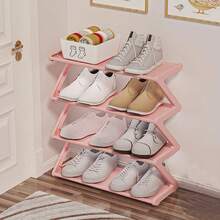 1 Piece 4-Tier Simple And Practical Shoe Rack For Shoes, Boots, And Clothing Accessories, Made Of Stainless Steel Tubes And Plastic Brackets, Freestanding Black And White Shoe Rack, Easy To Assemble And Space-Saving - 玫紅色 - 查看 1