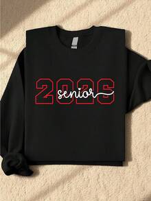 Red Senior Class Of 2026 Sweatshirt, Graduation Year Sweater In Bold Red Theme, High School Senior Spirit Sweatshirt, Graduation Party Group Crewneck FZ-1687 SW - 黑色 - 查看 1