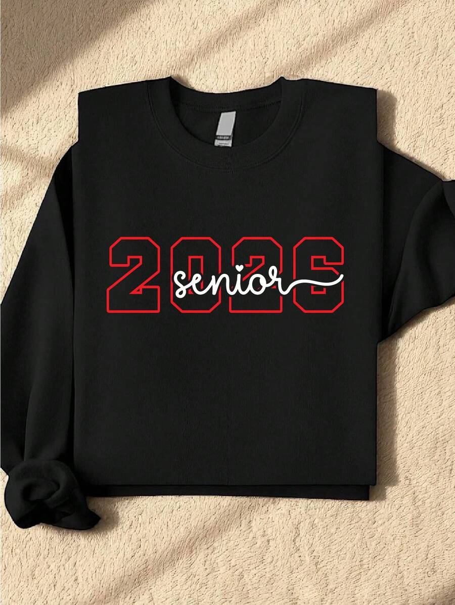 Red Senior Class Of 2026 Sweatshirt, Graduation Year Sweater In Bold Red Theme, High School Senior Spirit Sweatshirt, Graduation Party Group Crewneck FZ-1687 SW - 黑色 - 查看 1