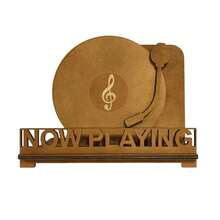 1 pieza Soporte de almacenamiento de discos de vinilo "Now Playing", estante de madera para exhibición de álbumes de vinilo, accesorios "Now Spinning" de madera para tocadiscos, estante de almacenamiento de madera para accesorios de tocadiscos para decoración del dormitorio y la sala de estar para amantes del vinilo