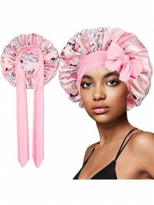 1件女士缎面睡帽，纯色，弹性抽绳，可调节，适合夜间佩戴，可用作浴帽、护发产品和配饰，也适用于沙龙、美容院、旅行、返校、度假等场合。 - 彩色 - 查看 6