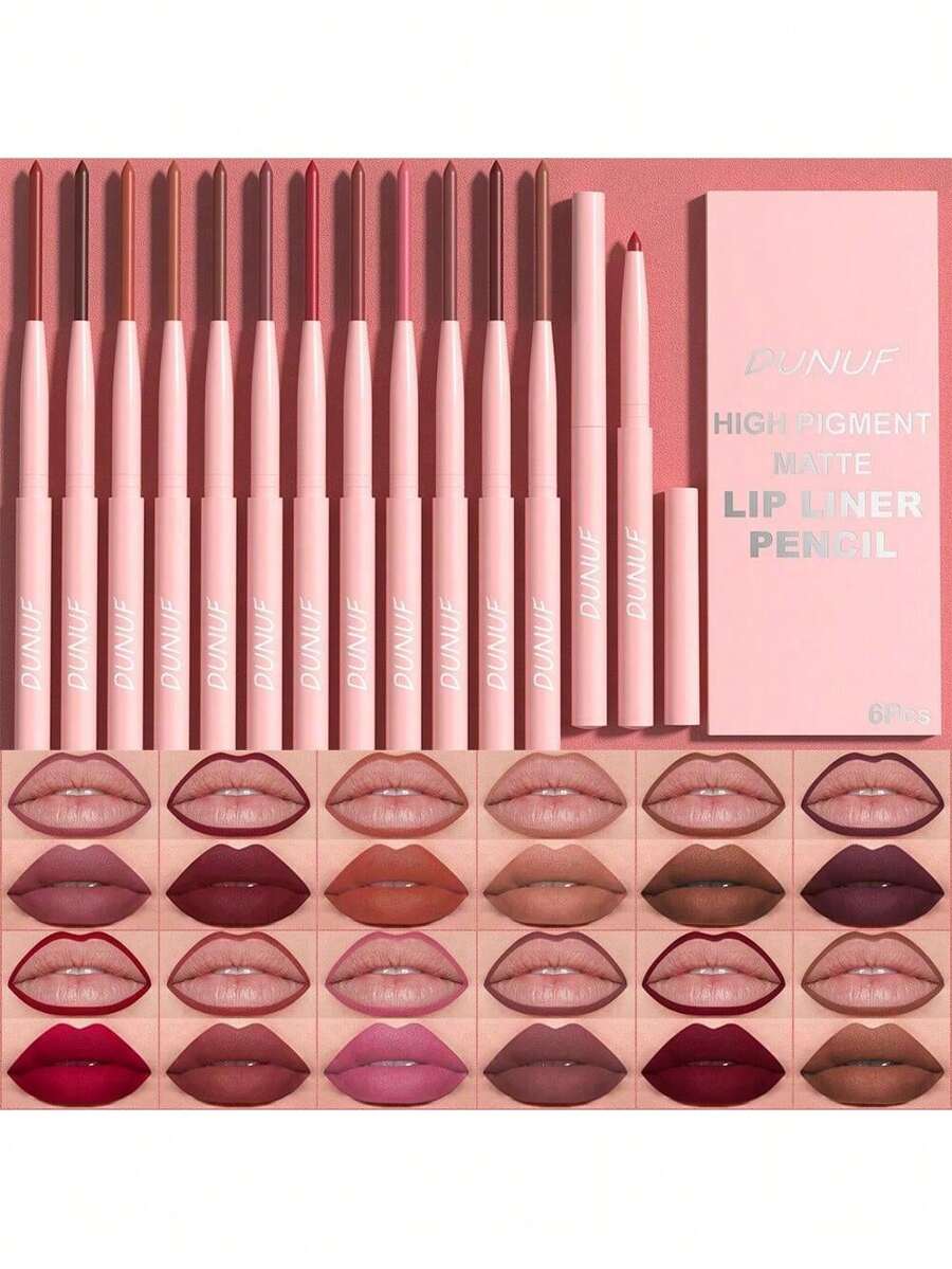 DUNUF 6Pcs Matte Lip Liner Vegan Cream Long-Lasting Tinted Lip Gloss. (#02)