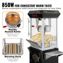 Popcorn Maker With Cart, 850W, 8 Oz, 48 Cups, Black - 查看 4