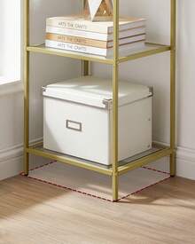 VASAGLE 6-Tier Glass Shelf, Bookshelf, Storage Rack, Tempered Glass, Easy Assembly, For Bathroom, Living Room, Bedroom, Office, Metallic Gold - Gold - View 4