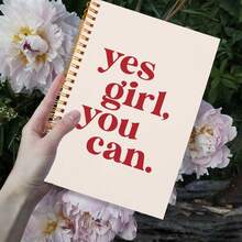 Sổ tay bìa cứng, gáy xoắn, in câu nói truyền cảm hứng - "Yes Girl, You Can" (Vâng, cô gái, bạn có thể làm được) - Sổ nhật ký động viên dành cho phụ nữ, đồ dùng văn phòng/học tập, 50 trang, kích thước 5.5x8.3 inch - A5 - Xem 5