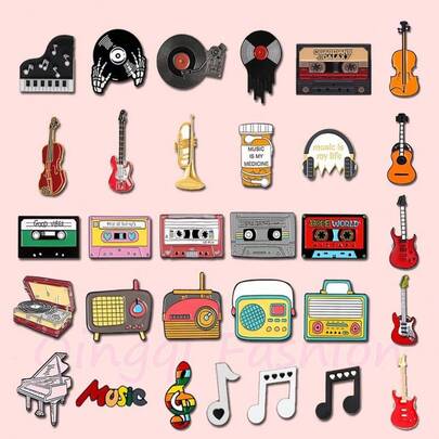 3pcs Creative New Music Series Badge Set, Cartoon Record Player, Piano Alloy Brooch, Radio, Phonograph, Record Piano Shape Badge,S Cool Enamel Pins For Backpacks Jackets Hats, Funny Music Maniac Disc Radio Crazy Decorative Brooch Pins Set