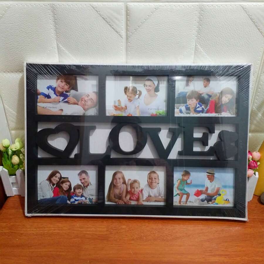 Bingkai Foto 6 Slot, Hiasan Dinding, Dekorasi Gantung, Huruf Saling Terhubung, Bingkai Multi Bukaan, Seni Rumah - MultiWarna - View 1