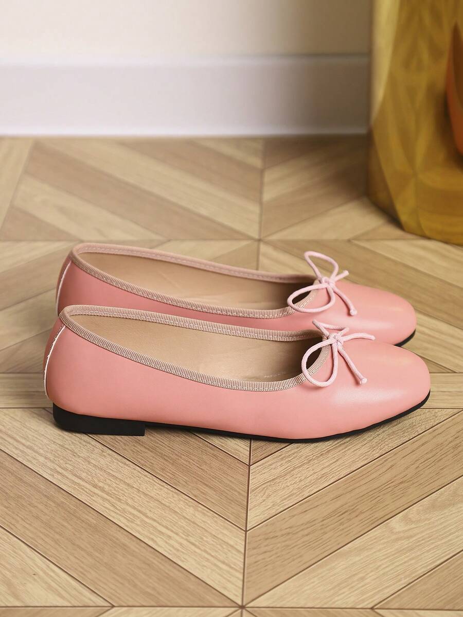 European & American Fashion Solid Color Ballet Bowknot Flat Shoes, Outdoor Spring/Autumn Ladies Flat Slip-On Soft Leather Soft Sole Shoes