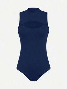 Women's Bodysuit With High Neck And Cutouts, Ideal For Summer Use - Màu xanh hải quân - Xem 2