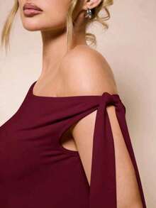Women's Bodysuit With Tie Bow And Asymmetrical Neckline, Sleeveless, Ideal For Romantic Dates, Casual, Vacation And Summer - 酒紅色 - 查看 3