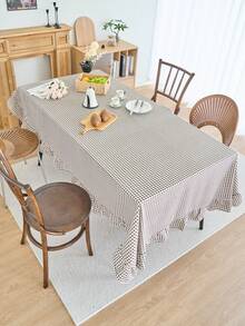 1pc Vintage Checkered Round Tablecloth, Ruffled Edge Decor For Kitchen, Living Room, Valentine's Day Table Decoration