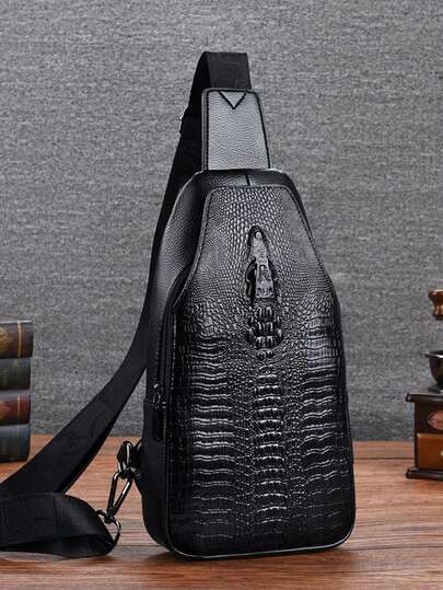 European American Fashion Crocodile Pattern Waist Bag, Multifunctional Men's Shoulder Bag Bag