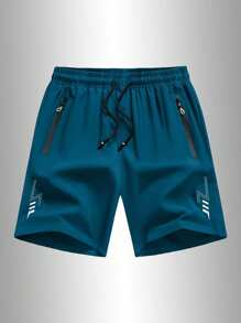 Pantalones cortos sueltos, deportivos y casuales para hombres, de secado rápido, con diseño de tira reflectante, bolsillo, cremallera y cordón en la cintura, adecuados para fitness, correr y actividades al aire libre