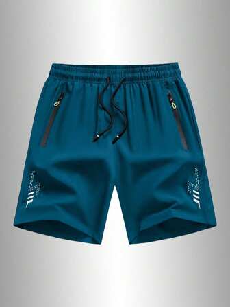 Pantalones cortos sueltos, deportivos y casuales para hombres, de secado rápido, con diseño de tira reflectante, bolsillo, cremallera y cordón en la cintura, adecuados para fitness, correr y actividades al aire libre