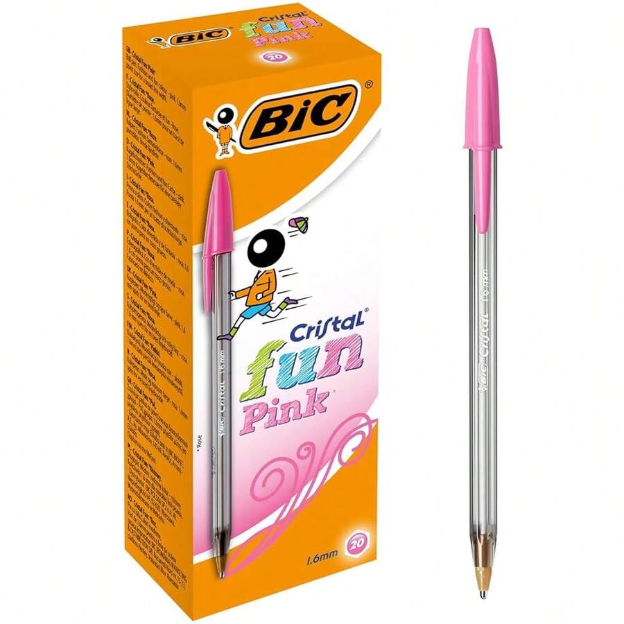 Bic Cristal Fun Ballpoint Pens, Pink Ink Smudge-Proof Writing Pens And Wide Point (1.6mm), Pack Of 20-444565 - 彩色 - 查看 1