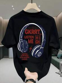 Camiseta masculina de algodão pesado com estampa da marca, modelo novo, casual, versátil e folgado, ideal para o verão e tamanhos grandes. - Preto - Ver 6