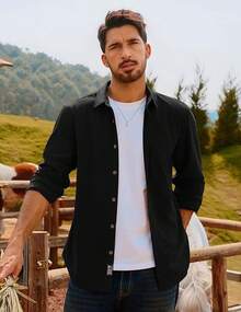 Men's Corduroy Shirts Casual Button Down Shirt Jacket Lightweight Shackethalloween - 黑色 - 查看 5