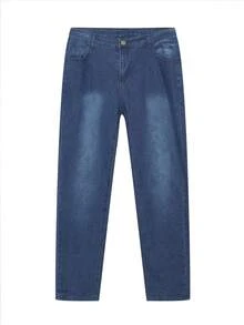 Jeans Hombres con bolsillo oblicuo Casuales y Listos para Negocios, Jeans de Pierna Recta y Ajuste Delgado para Hombre Para Uso Diario - Azul oscuro - Ver 4