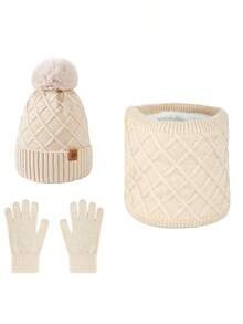 مجموعة قبعة وشاح وقفازات محبوكة مزدوجة الطبقة مبطنة بالحرارة للنساء، للاستخدام الخارجي والدراجات، قبعة محبوكة لتدفئة الرأس في فصل الشتاء، 3 قطع/مجموعة