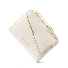 新款女士钱包和钥匙扣 不对称设计 超薄便携式双折拉链零钱包 女士钱包 迷你钱包 钱包 小钱包 可爱钱包 钥匙扣钱包 秋季钱夹 - 白色 - 查看 2