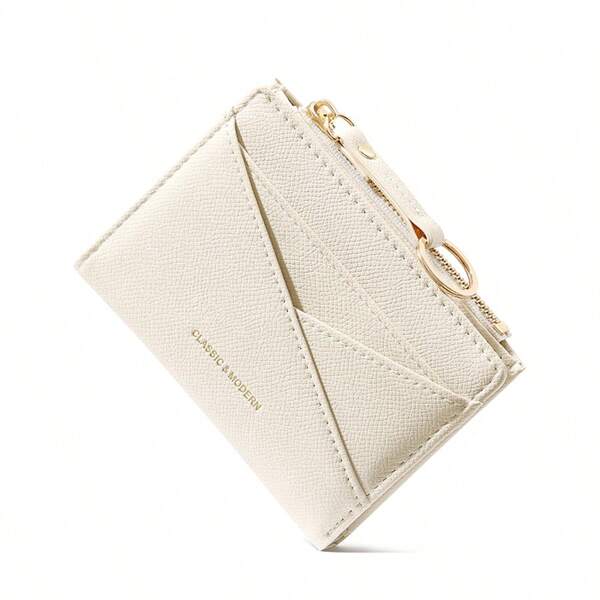 New Women Wallet & Key Chain, Asymmetrical Design, Ultra-Thin Portable Bifold Zipper Coin Purse