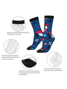 Cute Mushrooms, Flowers, Butterflies And Snails Socks Women Men, Calf Knee High Socks For Athletic Running Cycling - 黑色 - 查看 8
