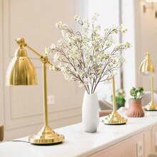 Artificial Cherry Blossom Flowers 4 Pcs Faux Cherry Blossom Stems Faux Silk Cherry Blossom Branches 41'' Fake Flowers Long Stems For Vase Arrangements Home Wedding Table Decor (Pink) KF - New White - 查看 2
